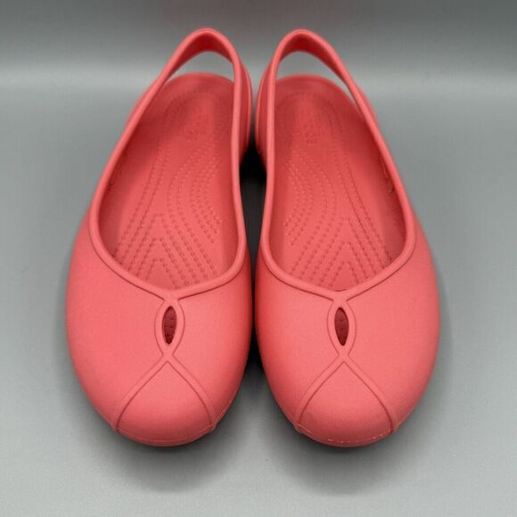 Crocs Coral Orange Ballet Flats Iconic Comfort Shoes Size 8 Slip On - Picture 4 of 7